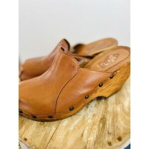 Vintage Y2K London Underground Leather Wooden Platform‎ Clog Size 37